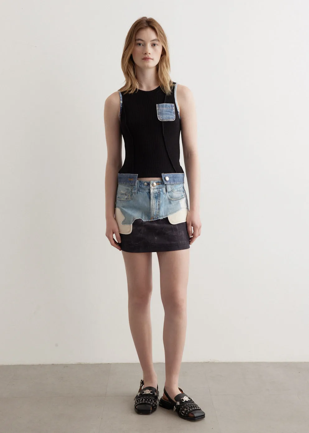 Andersson Bell -  Faux-Denim Leather Printed Mini Skirt - Skirt