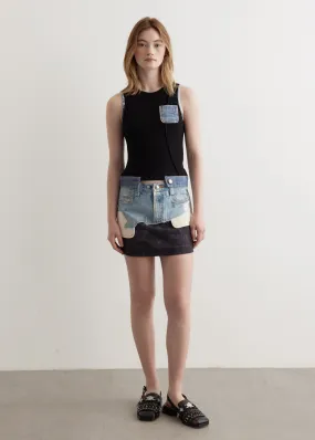 Andersson Bell -  Faux-Denim Leather Printed Mini Skirt - Skirt