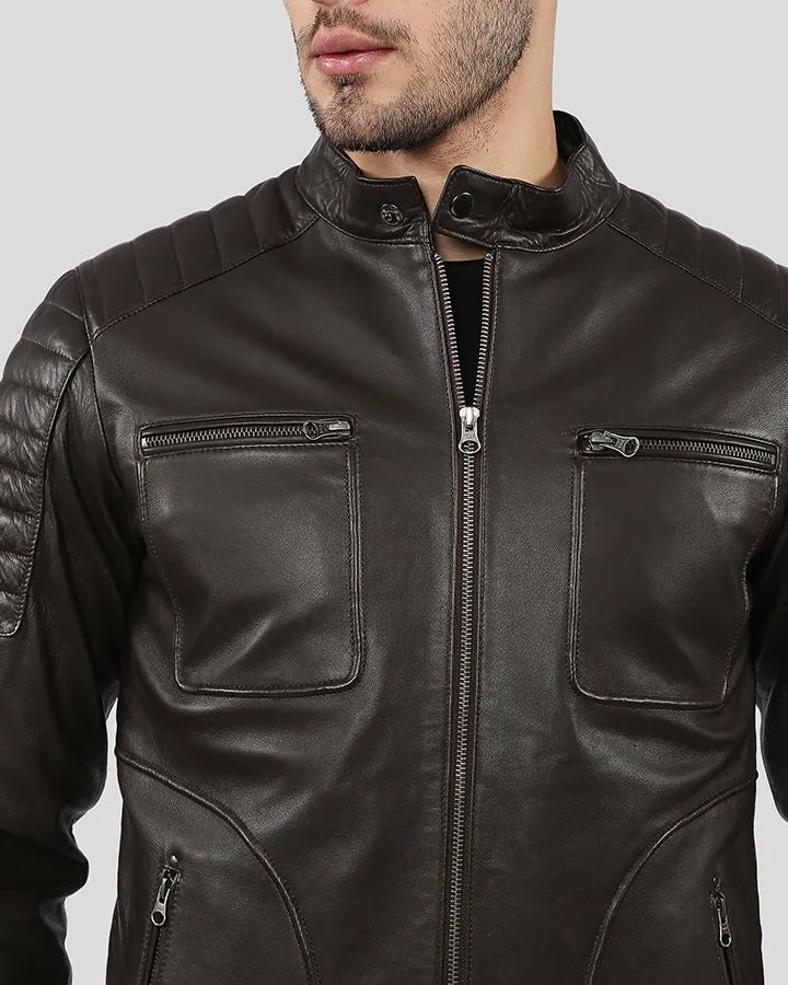 Astro Brown Racer Quilted Leather Jacket