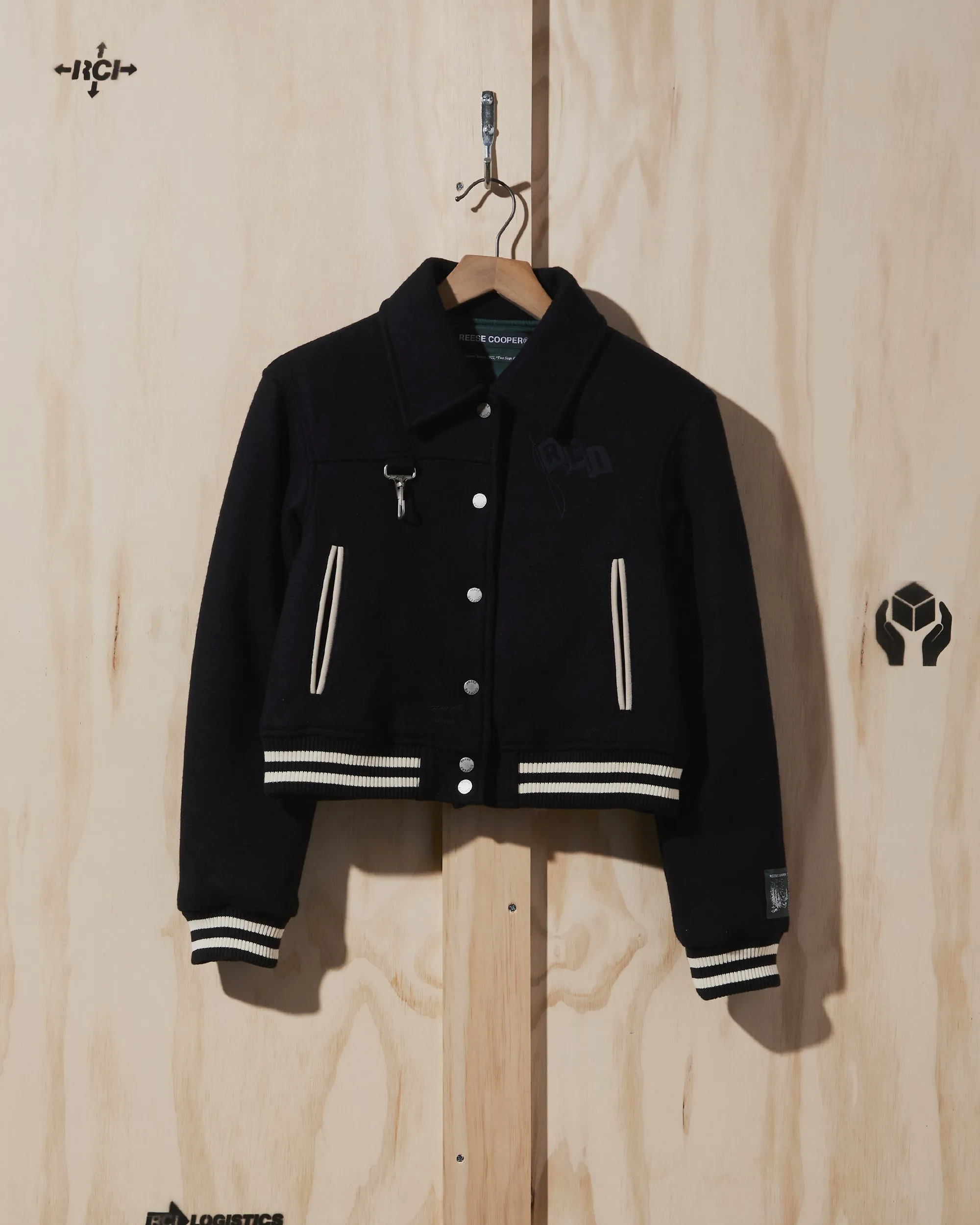 AW22 Womens Wool Varsity Jacket in Navy