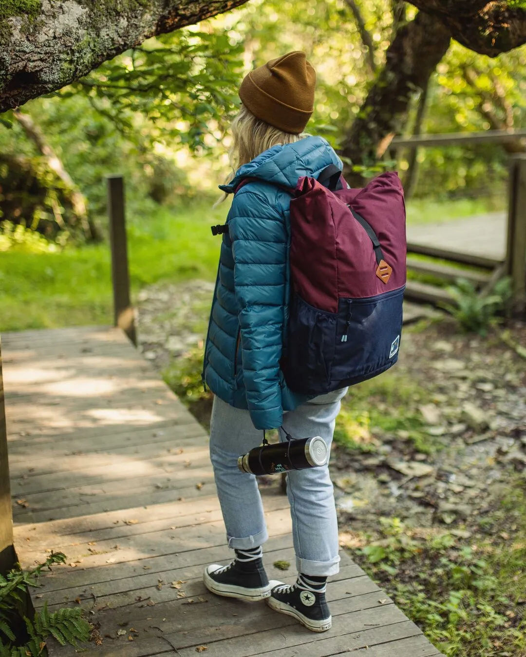 Backwoods Recycled Rolltop 32L Backpack - Navy/Burgundy