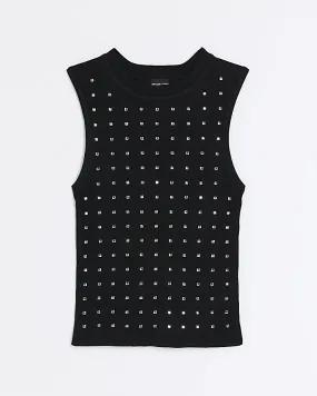 Black diamante embellished vest top