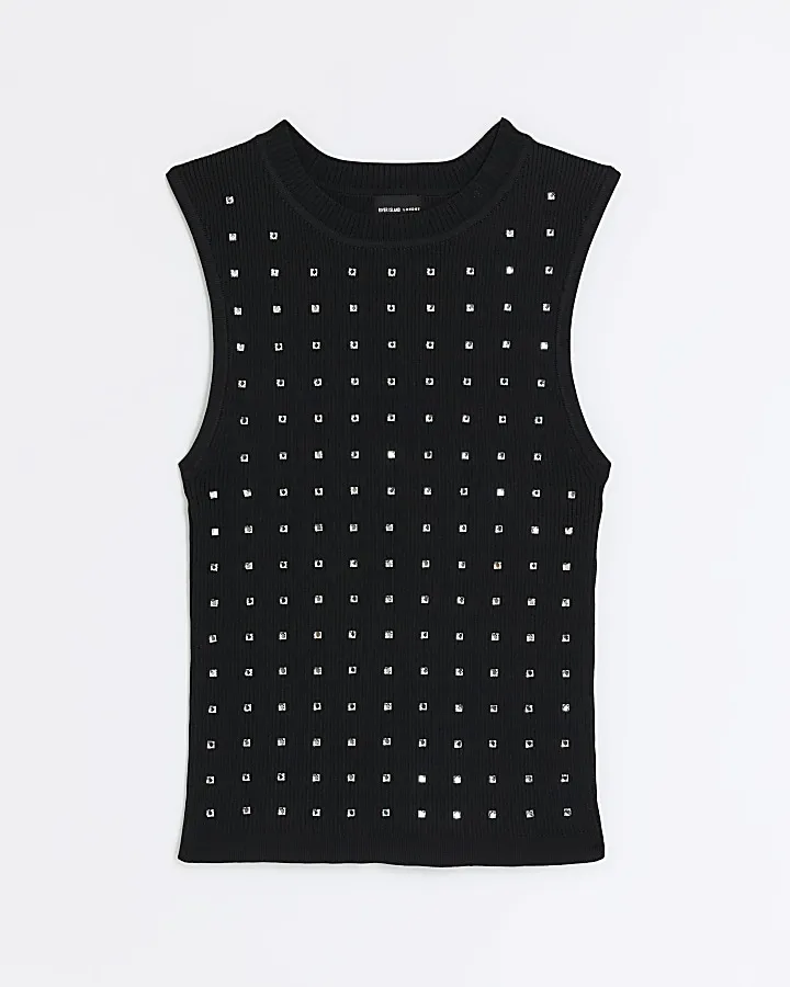 Black diamante embellished vest top