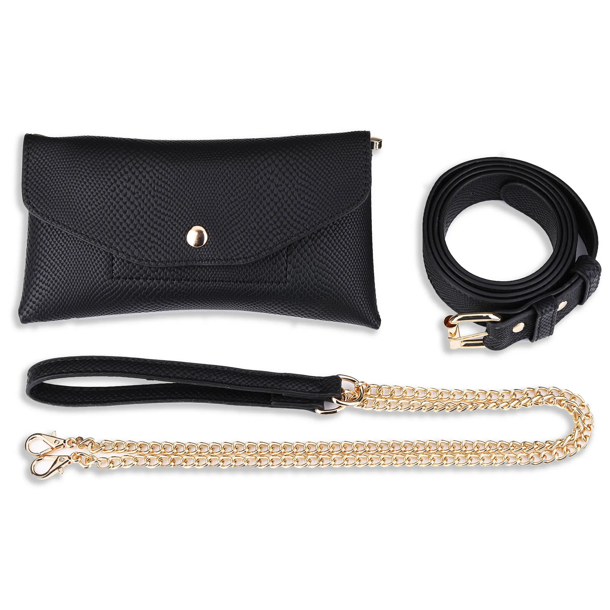 Black Faux Snakeskin Belt Bag