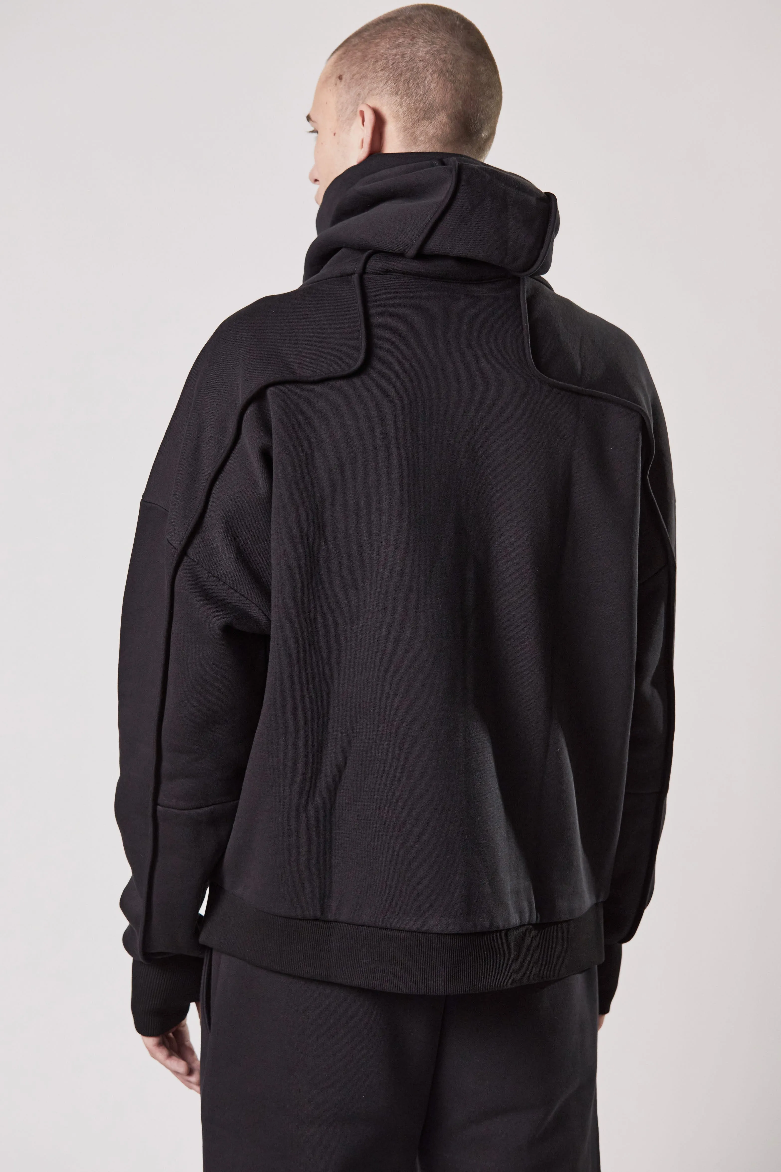 BLACK HOODED ZIP OVER JACKET