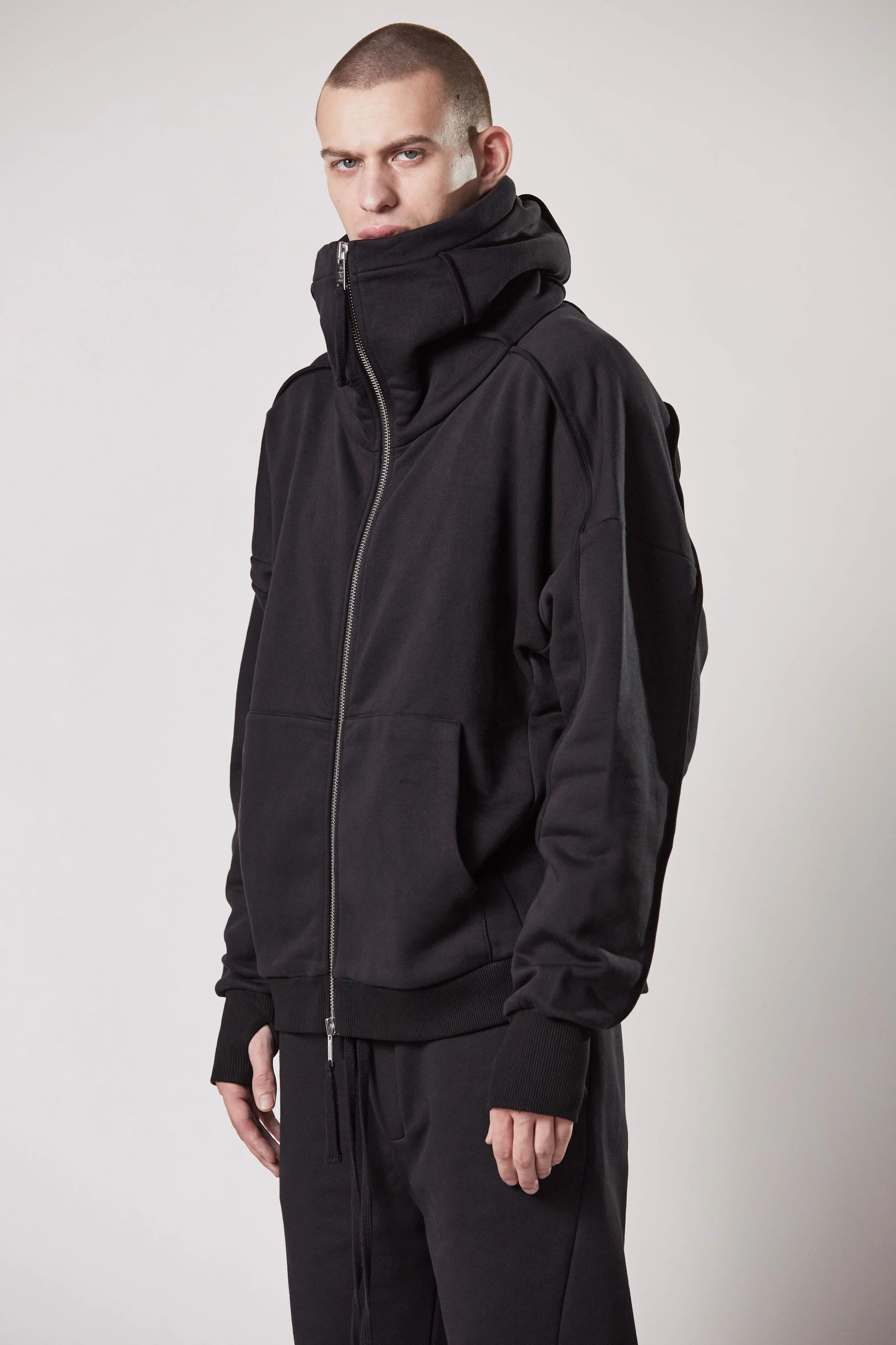 BLACK HOODED ZIP OVER JACKET