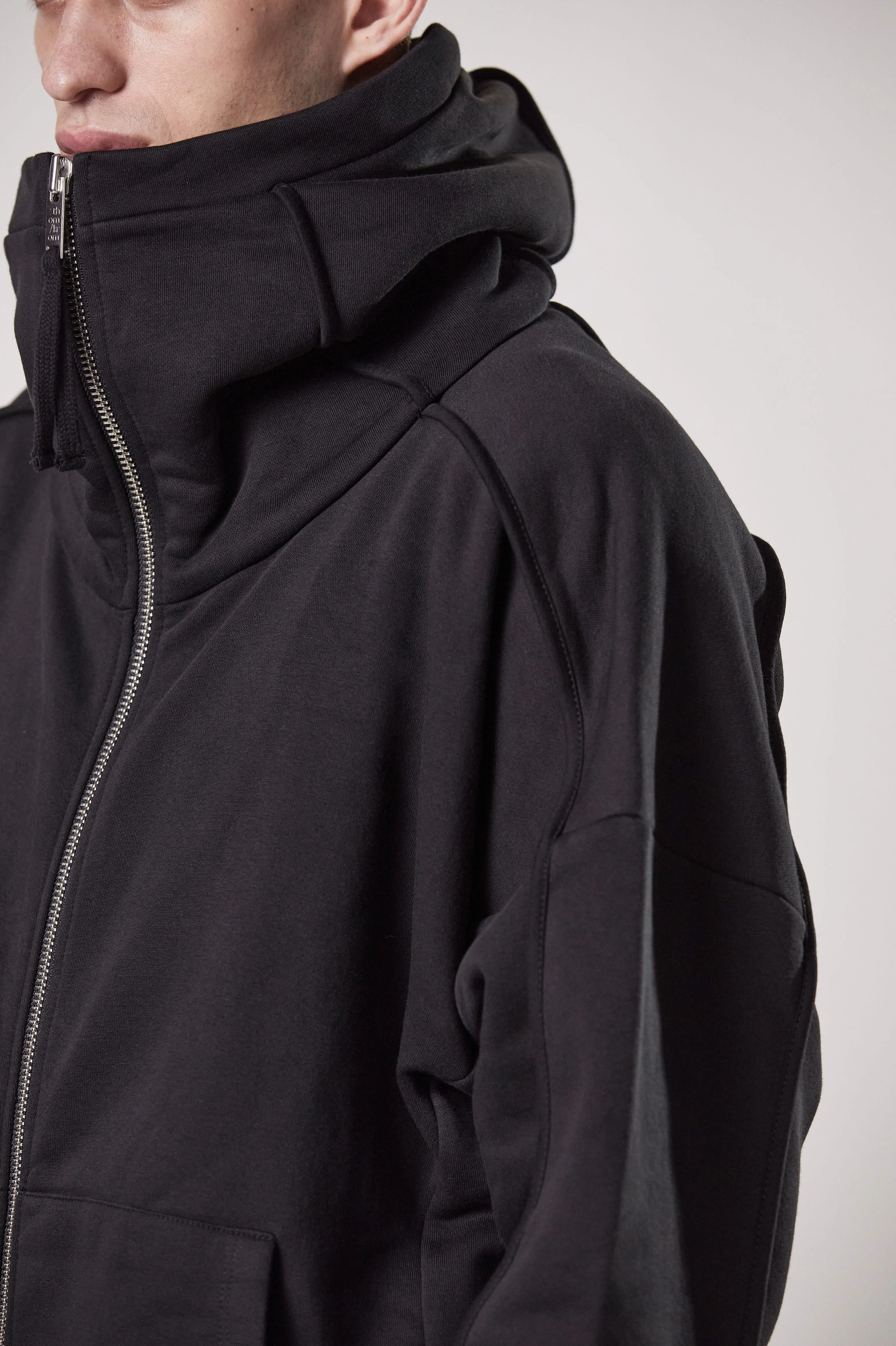 BLACK HOODED ZIP OVER JACKET