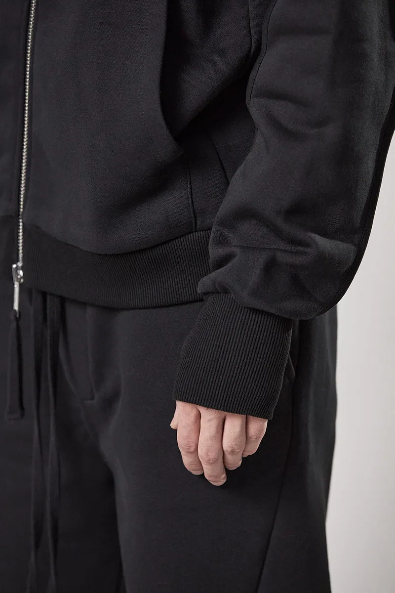 BLACK HOODED ZIP OVER JACKET