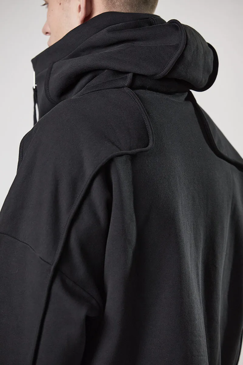 BLACK HOODED ZIP OVER JACKET