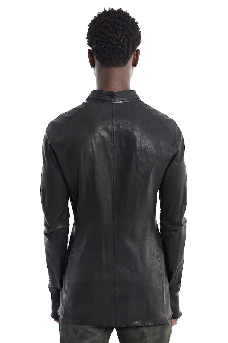 BLACK STRETCH LEATHER SHIRT JACKET