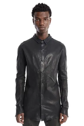 BLACK STRETCH LEATHER SHIRT JACKET