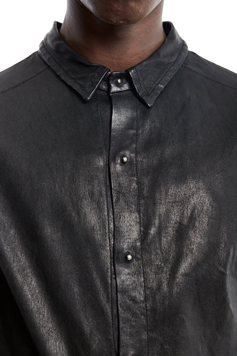 BLACK STRETCH LEATHER SHIRT JACKET