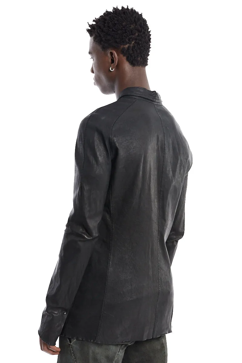 BLACK STRETCH LEATHER SHIRT JACKET