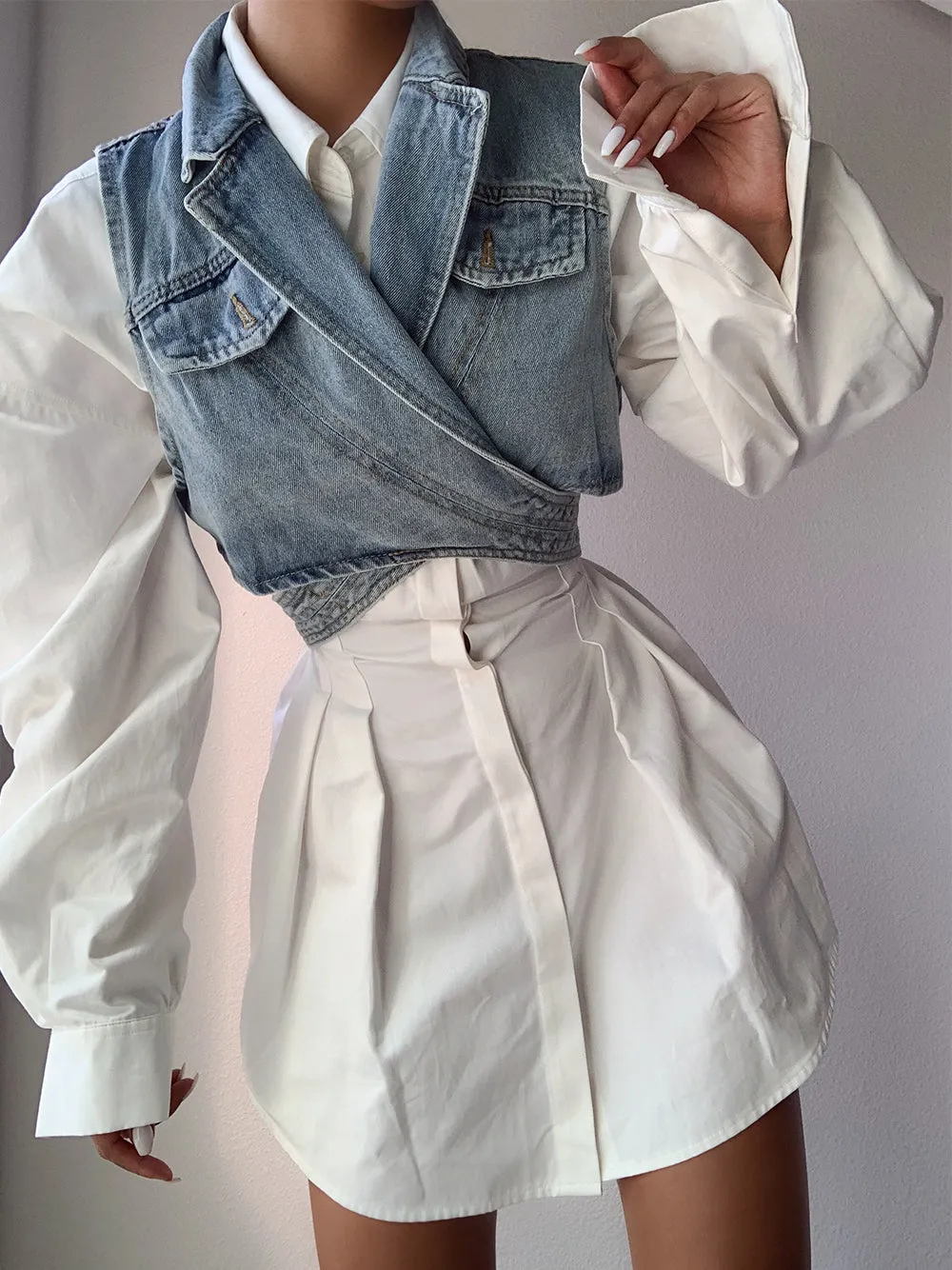 Blouse & Denim Vest Set