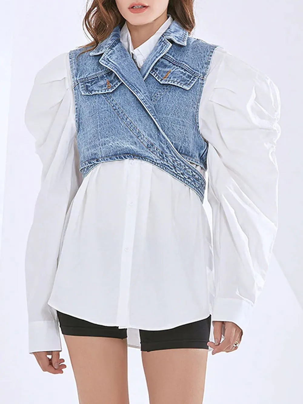 Blouse & Denim Vest Set