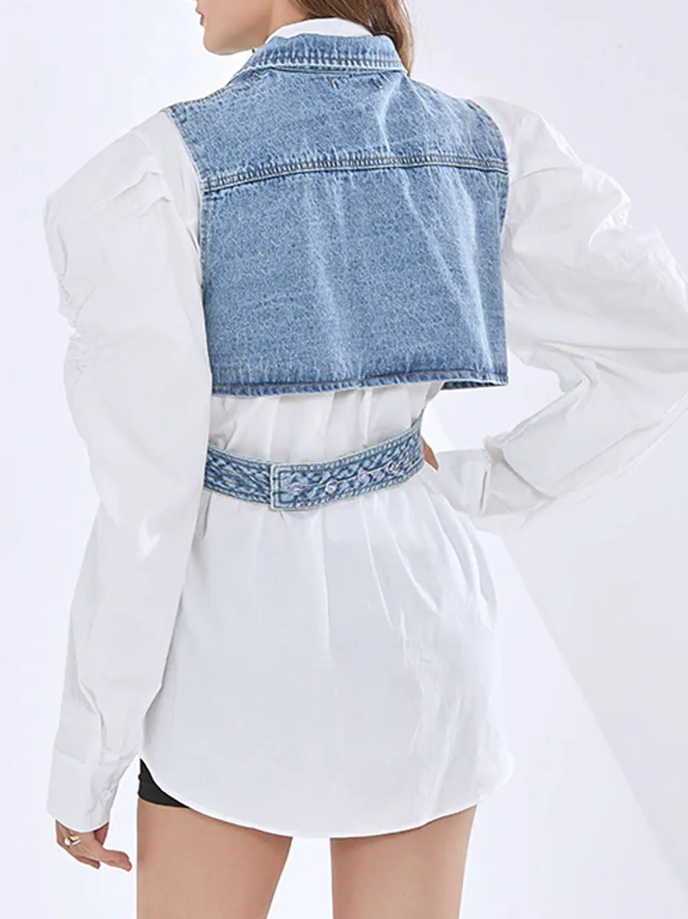 Blouse & Denim Vest Set