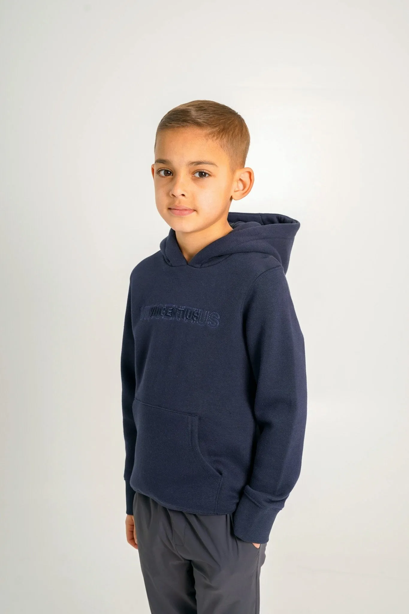 Boy's Double Embroidery Luxe Hoodie - Navy