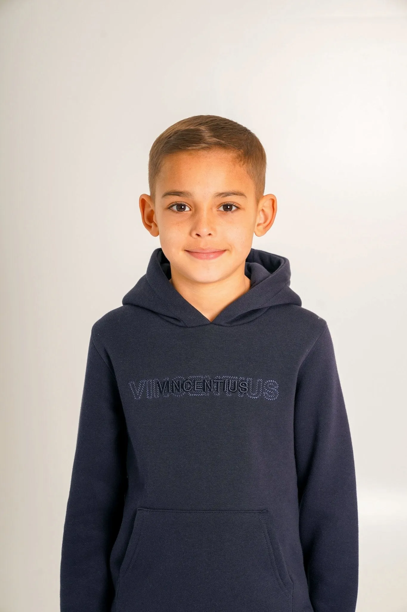 Boy's Double Embroidery Luxe Hoodie - Navy