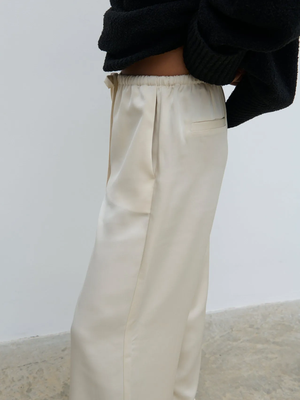 Breya Satin Drawstring Trousers - Oyster