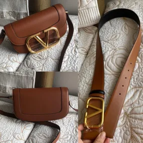 Brown Supervee Bag + Belt Set