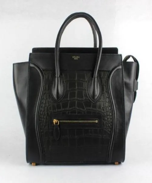 Celine Mini Luggage Handbag Crocodile Veins Leather with Calfskin Leather