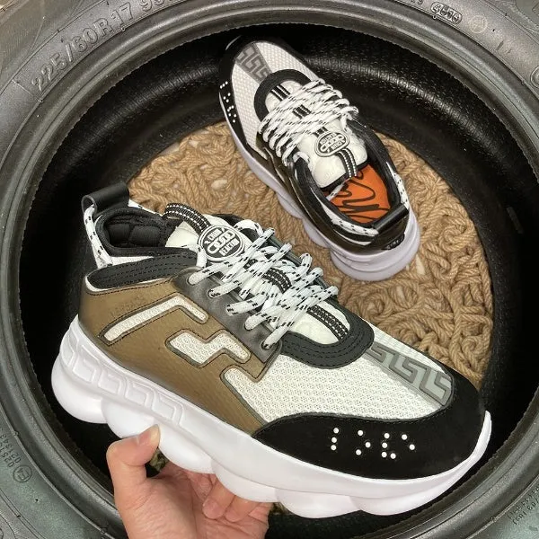 Chain Sneakers White Black & Bronze