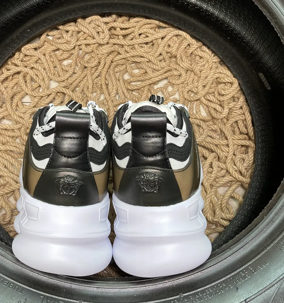 Chain Sneakers White Black & Bronze