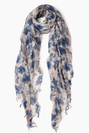 Chan Luu French Floral Cashmere and Silk Scarf in Jet Stream 