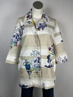 Chico's Size 4 (18) Beige & Ivory Multi Floral & Stripes Jacket NWT