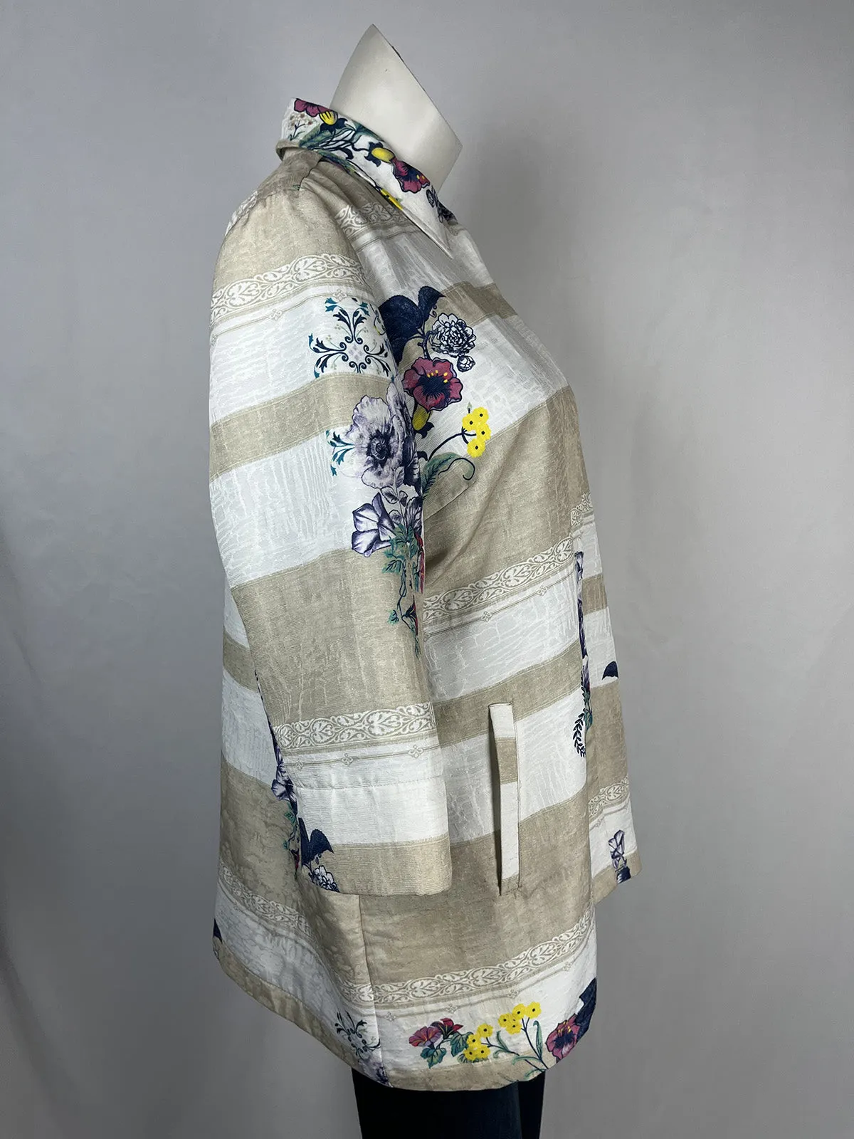 Chico's Size 4 (18) Beige & Ivory Multi Floral & Stripes Jacket NWT