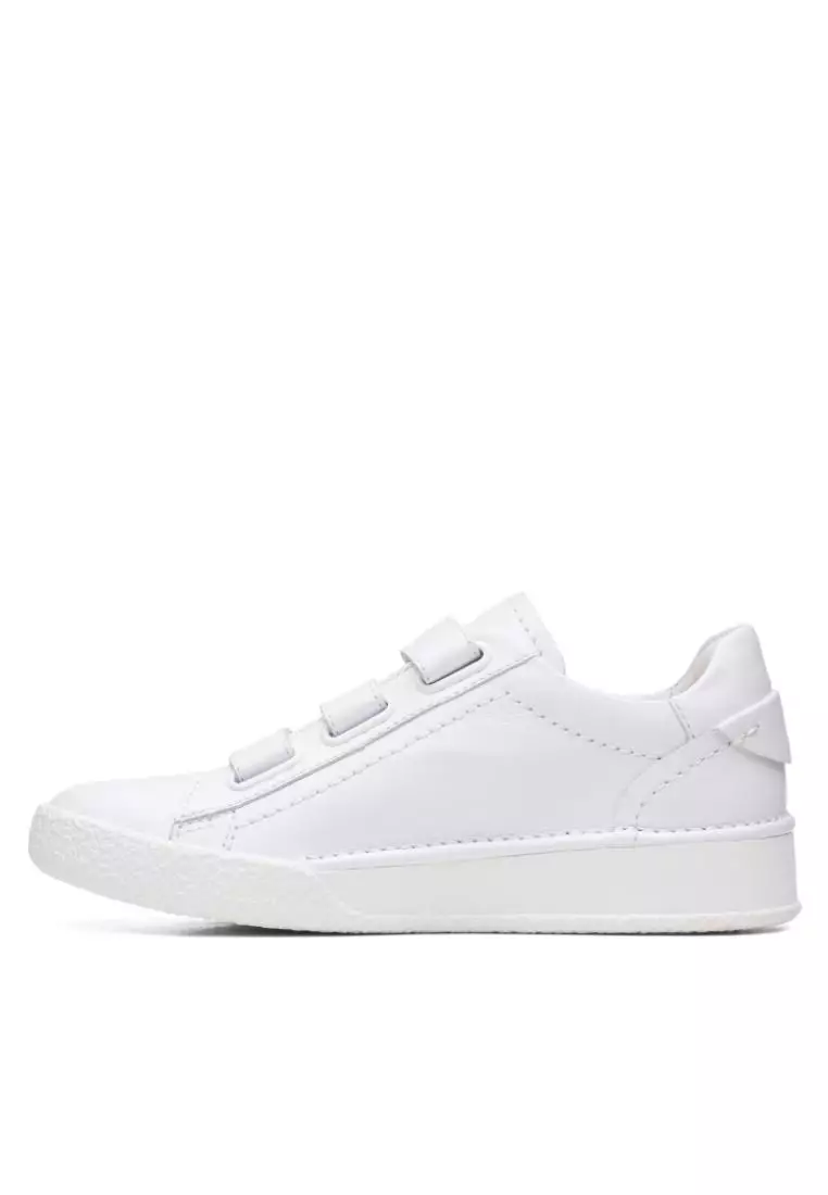 Clarks Clarks CraftCup Strap White Leather Womens Sport with Cushion Plus Medal Rated Tannery Technology