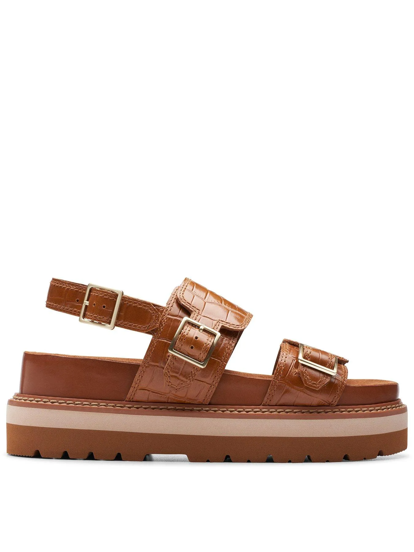 Clarks Orianna Glide Buckle Front Platform Sandals - Tan