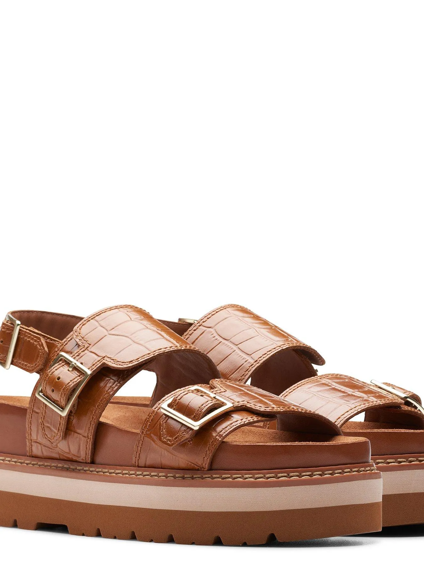 Clarks Orianna Glide Buckle Front Platform Sandals - Tan