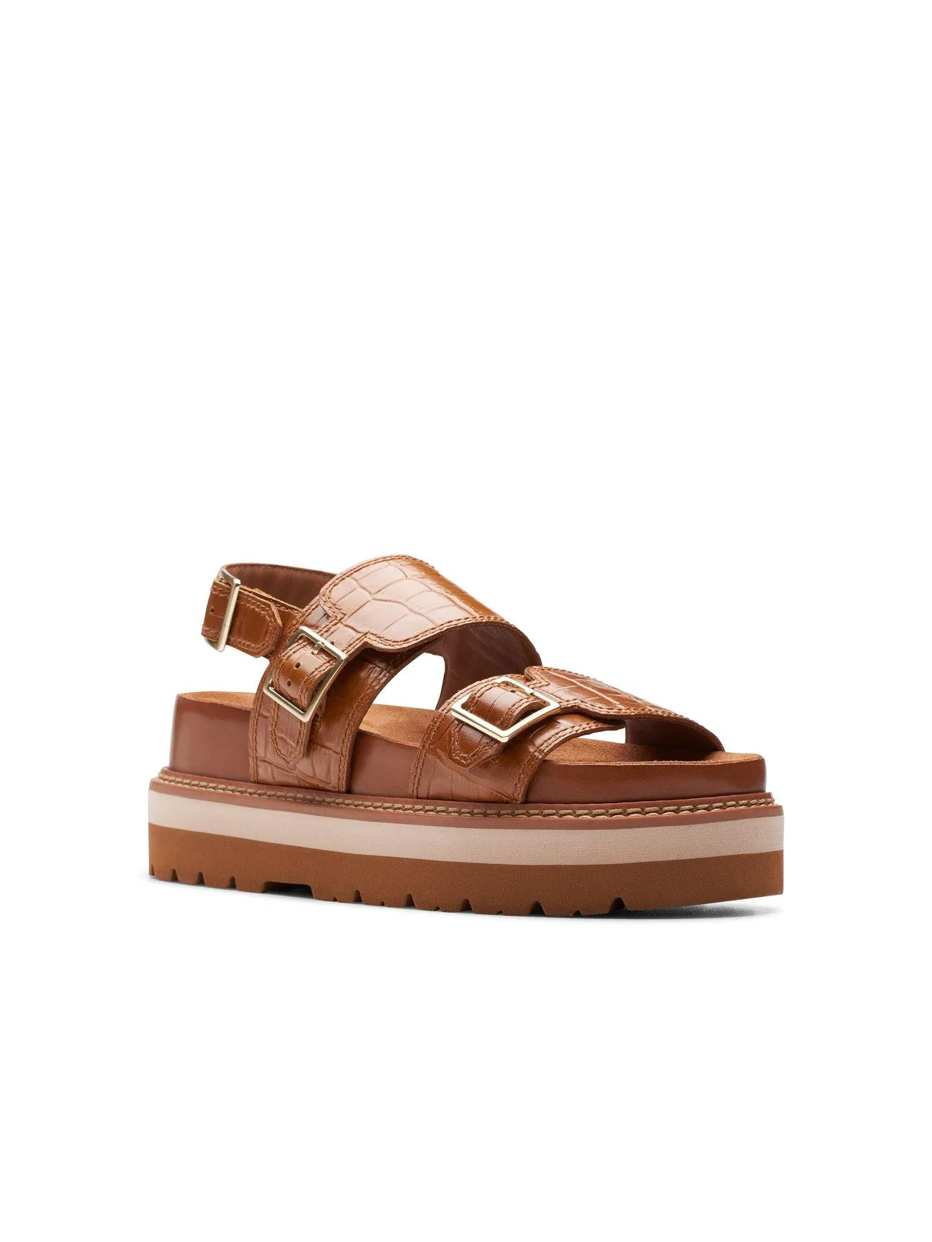 Clarks Orianna Glide Buckle Front Platform Sandals - Tan