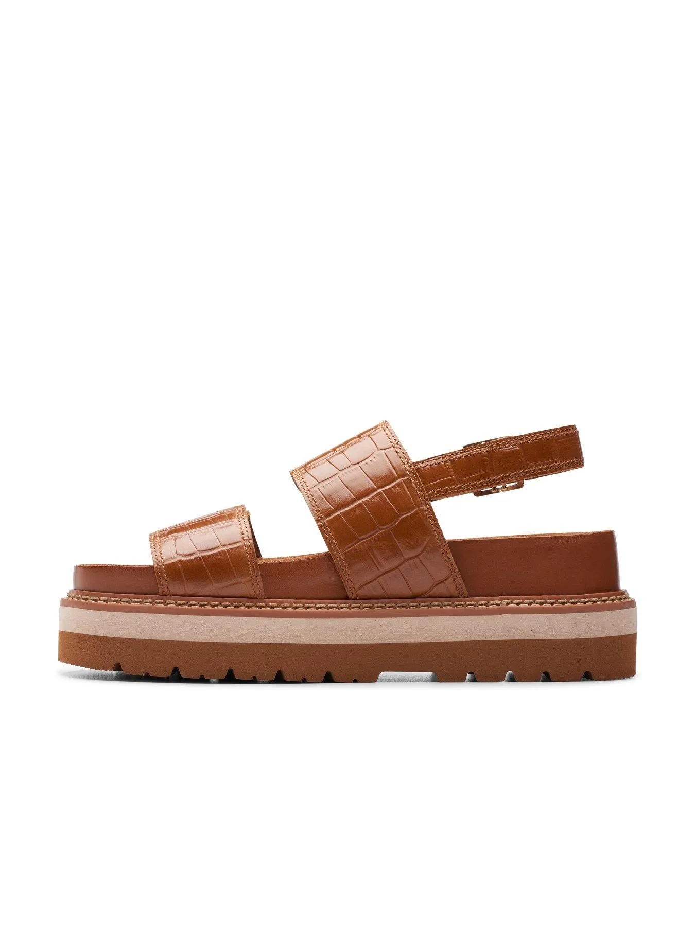 Clarks Orianna Glide Buckle Front Platform Sandals - Tan