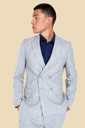 Double Breasted Skinny Pinstripe Suit Jacket