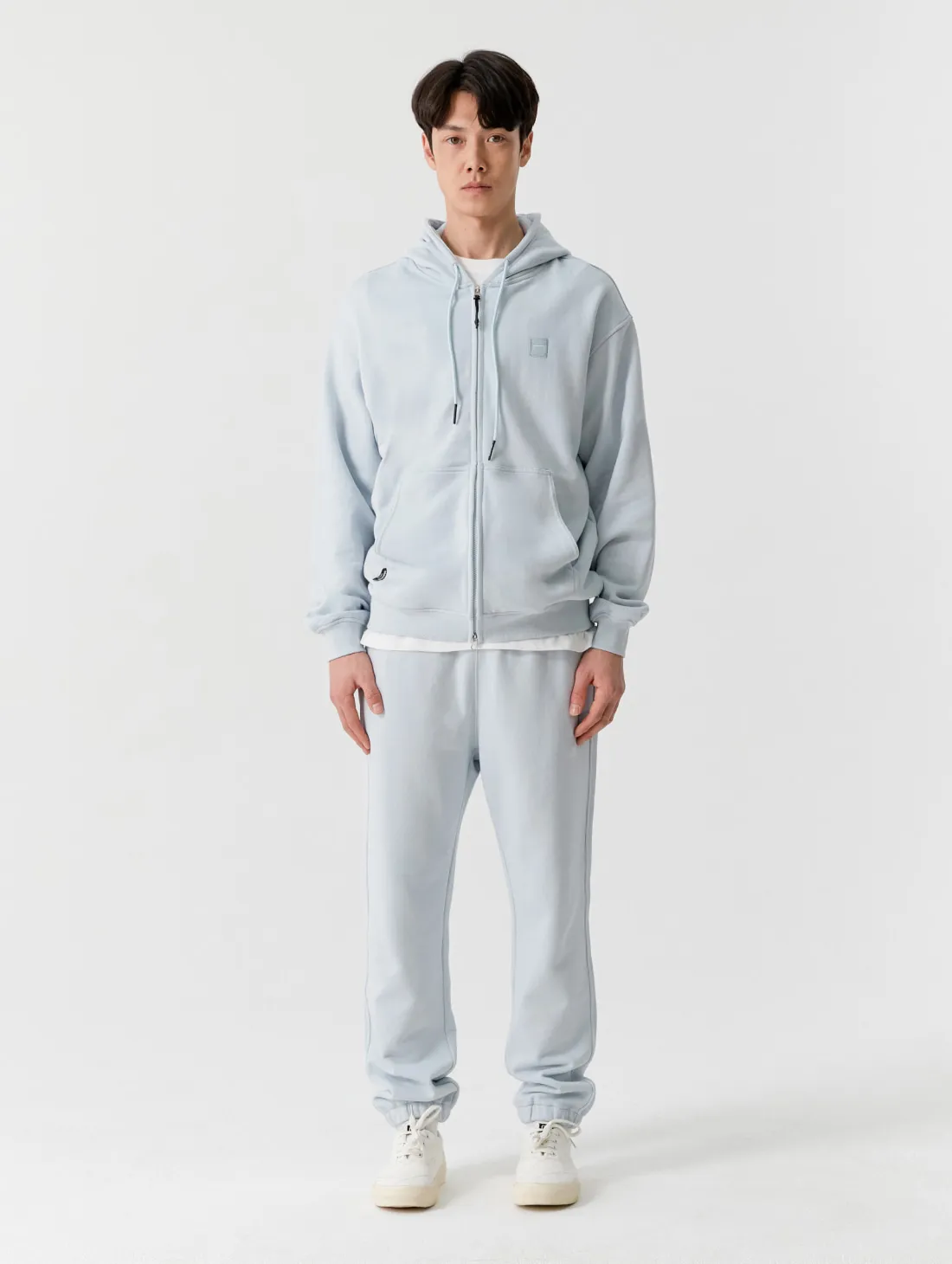 ESSENTIAL APPLIQUE FULL ZIP-UP HOODIE-GREYSH BLUE