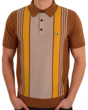 Gabicci Vintage Knitted Polo Walnut Striped