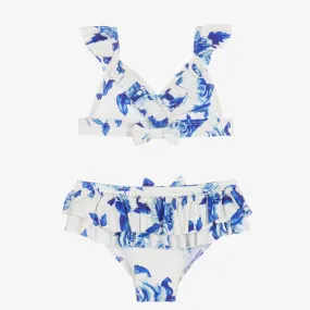 Girls Blue Floral Frills Bikini (UPF50+)