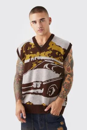 Graphic Scenic Knitted Vest | boohooMAN UK