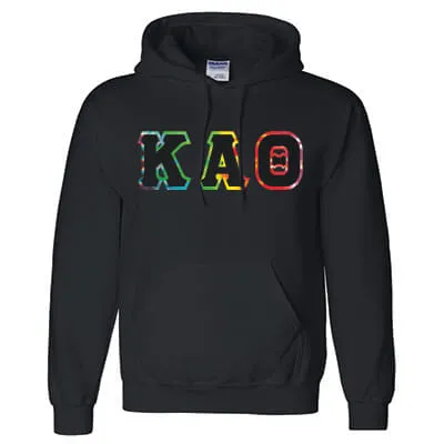 Greek Hoodie, Tie-dyed Letter Border - G185 - TWILL