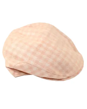 Kiton Soft Cap Cashmere Linen Peach Gingham Ivy Cap SALE