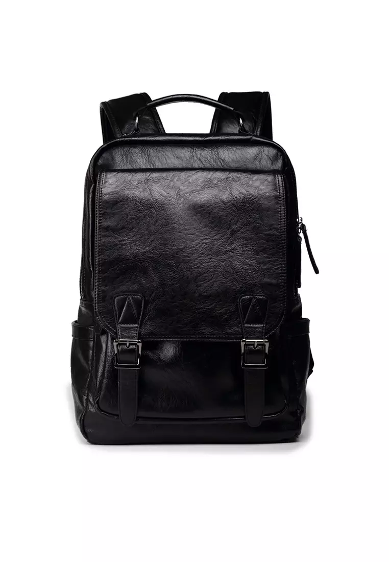 Lara Plain Flap Buckle Backpack - Black