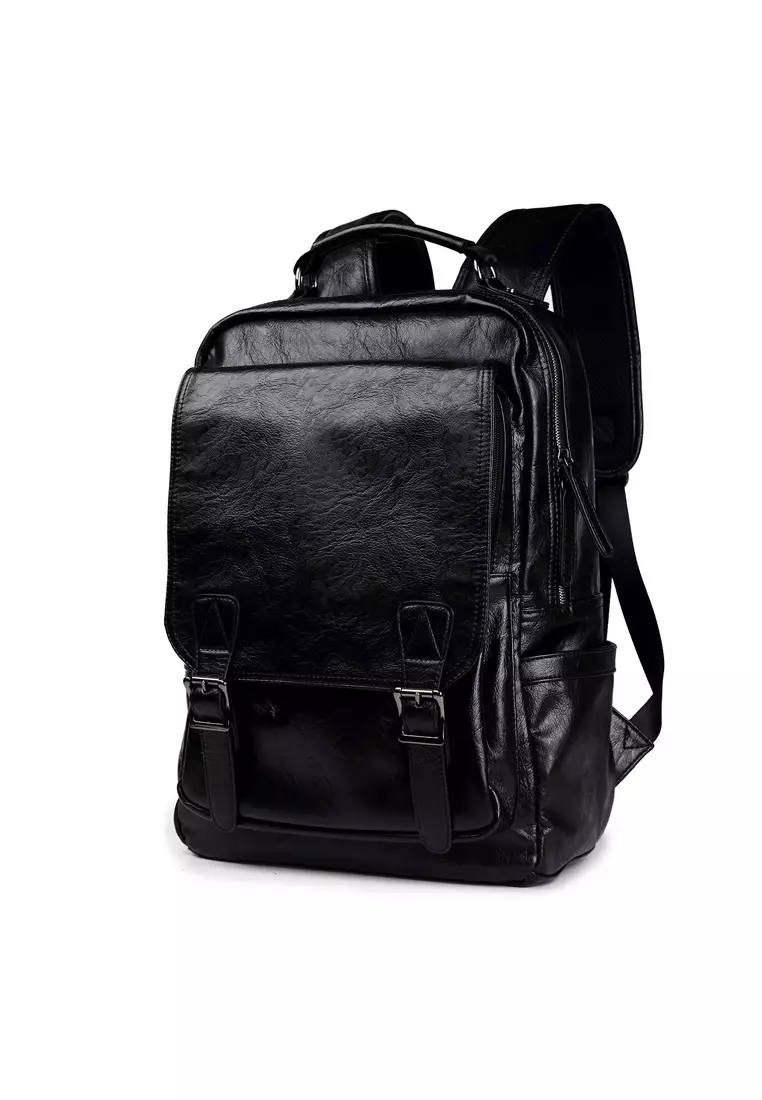 Lara Plain Flap Buckle Backpack - Black