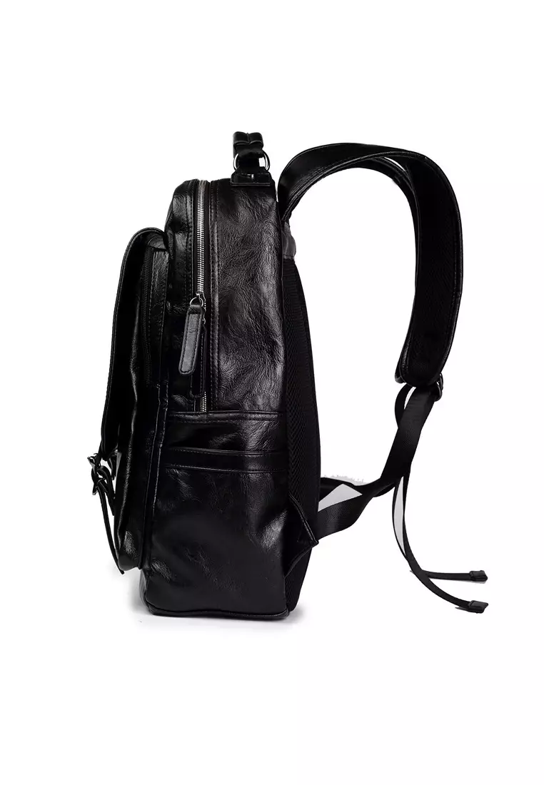 Lara Plain Flap Buckle Backpack - Black