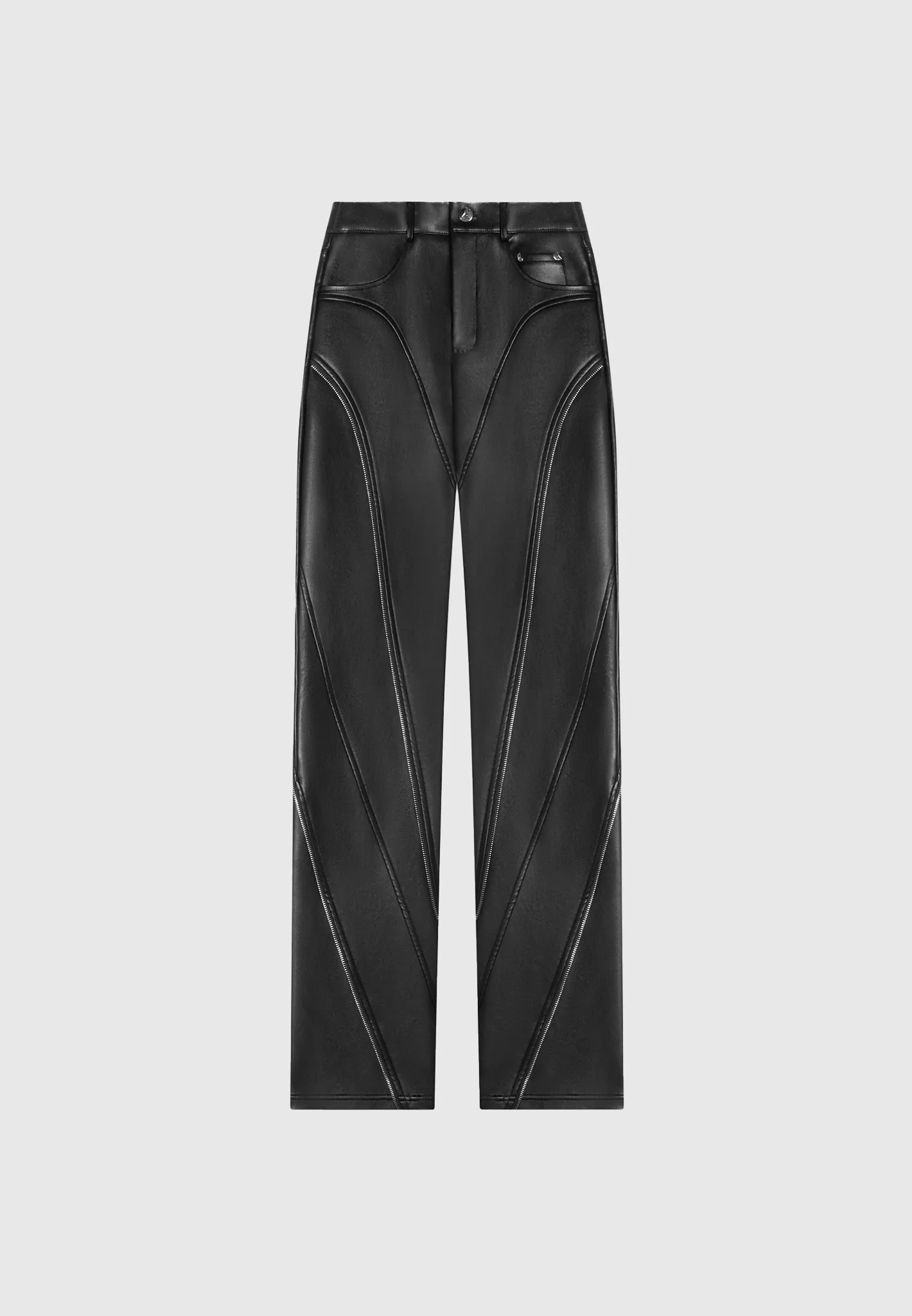 Leather Biker Trousers with Zip - Black