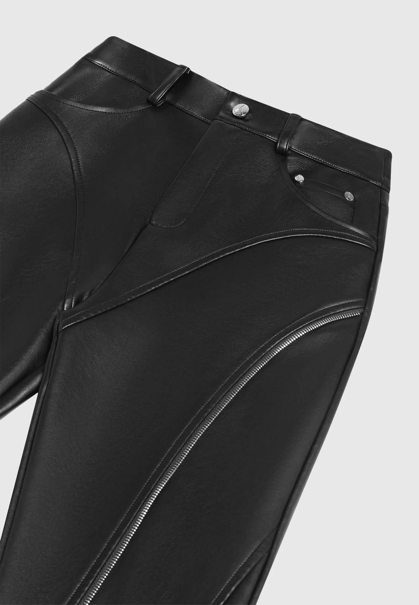 Leather Biker Trousers with Zip - Black