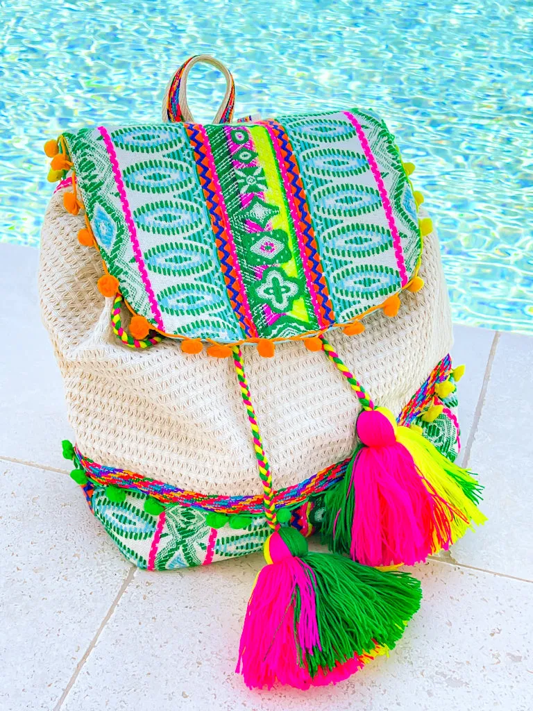 Magdelena Aztec Cotton Backpack w/ Tassels