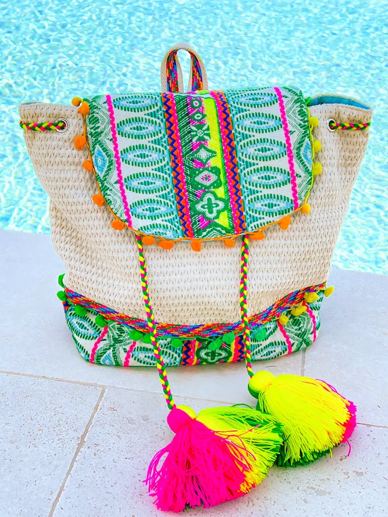 Magdelena Aztec Cotton Backpack w/ Tassels