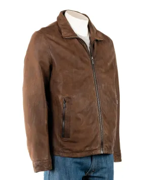 Men's Brown Buff Classic Leather Jacket: Fredi